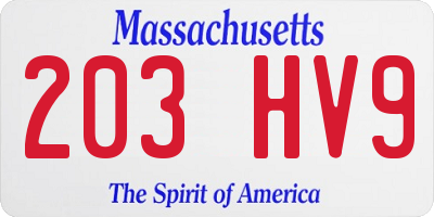 MA license plate 203HV9