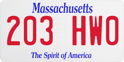 MA license plate 203HW0