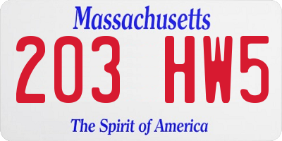 MA license plate 203HW5