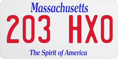 MA license plate 203HX0