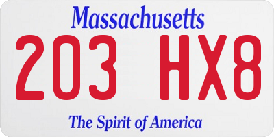 MA license plate 203HX8