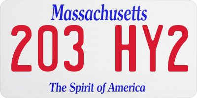 MA license plate 203HY2