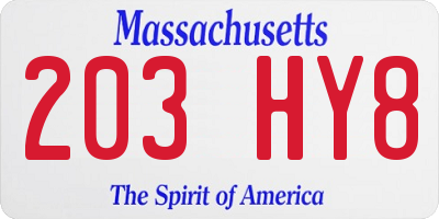 MA license plate 203HY8