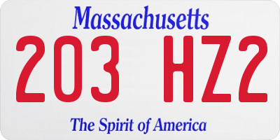 MA license plate 203HZ2