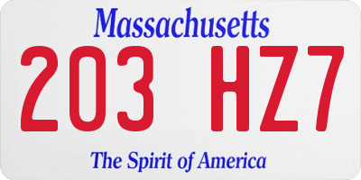 MA license plate 203HZ7