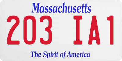 MA license plate 203IA1