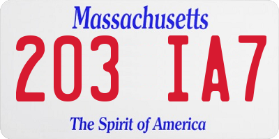 MA license plate 203IA7