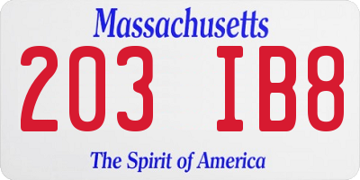 MA license plate 203IB8