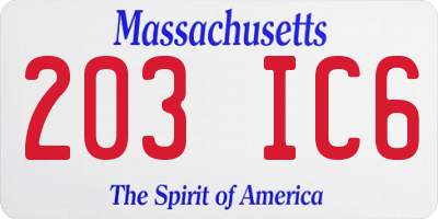 MA license plate 203IC6
