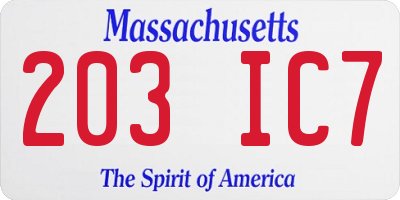 MA license plate 203IC7