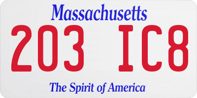 MA license plate 203IC8