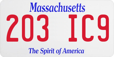 MA license plate 203IC9