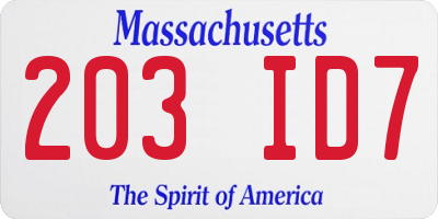 MA license plate 203ID7