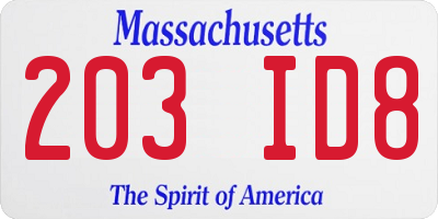 MA license plate 203ID8