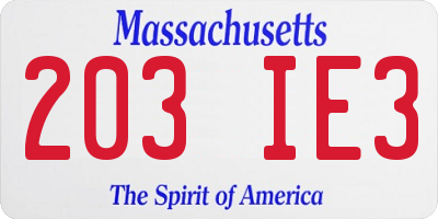 MA license plate 203IE3