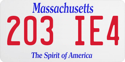 MA license plate 203IE4