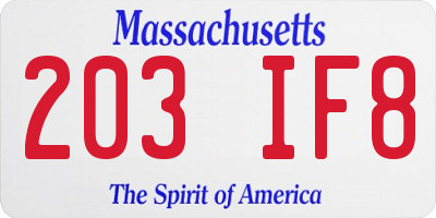 MA license plate 203IF8