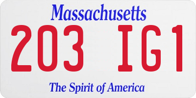 MA license plate 203IG1