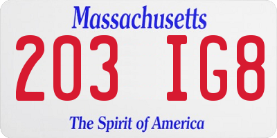 MA license plate 203IG8