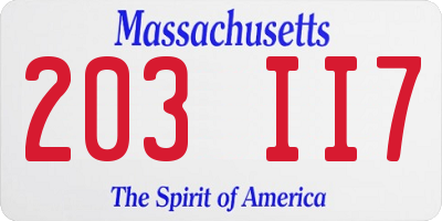 MA license plate 203II7
