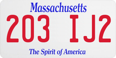 MA license plate 203IJ2