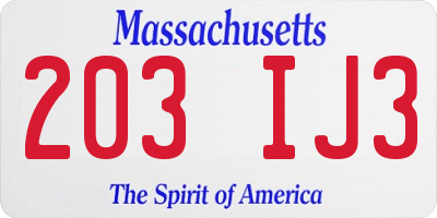 MA license plate 203IJ3