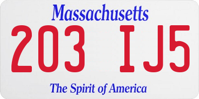 MA license plate 203IJ5