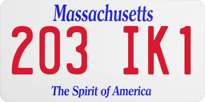 MA license plate 203IK1