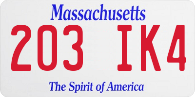 MA license plate 203IK4