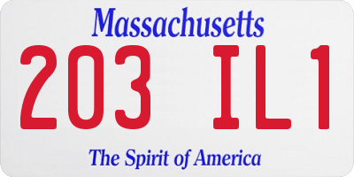 MA license plate 203IL1