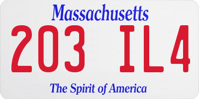 MA license plate 203IL4