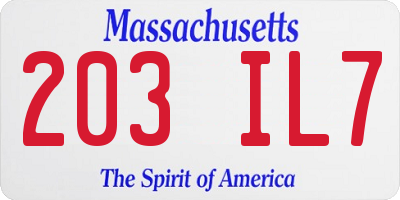 MA license plate 203IL7