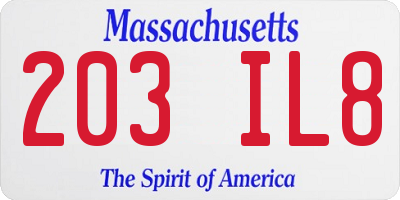 MA license plate 203IL8