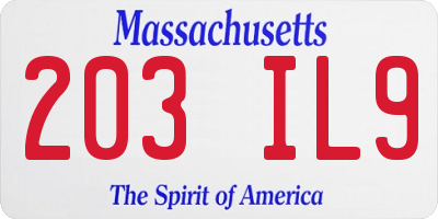 MA license plate 203IL9