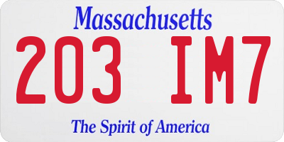 MA license plate 203IM7