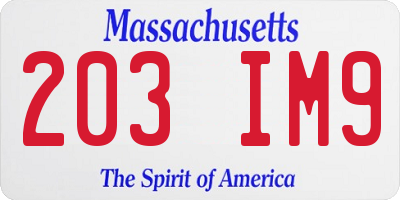 MA license plate 203IM9