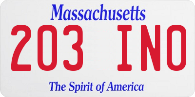 MA license plate 203IN0