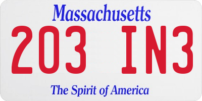 MA license plate 203IN3