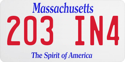 MA license plate 203IN4
