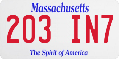 MA license plate 203IN7