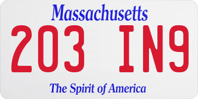 MA license plate 203IN9