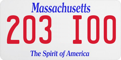 MA license plate 203IO0