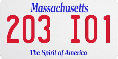 MA license plate 203IO1