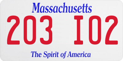 MA license plate 203IO2