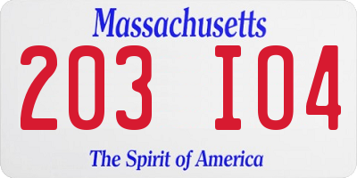 MA license plate 203IO4