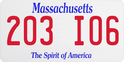 MA license plate 203IO6