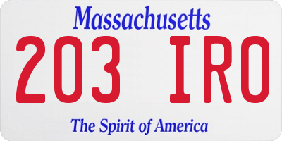 MA license plate 203IR0