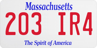 MA license plate 203IR4