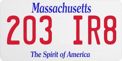 MA license plate 203IR8