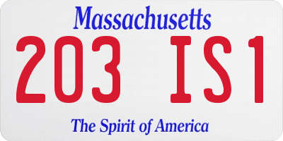 MA license plate 203IS1